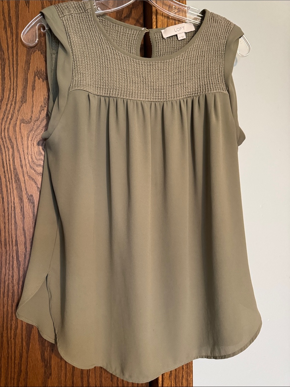 LOFT Olive Sleeveless Woven-Yoke Camisole